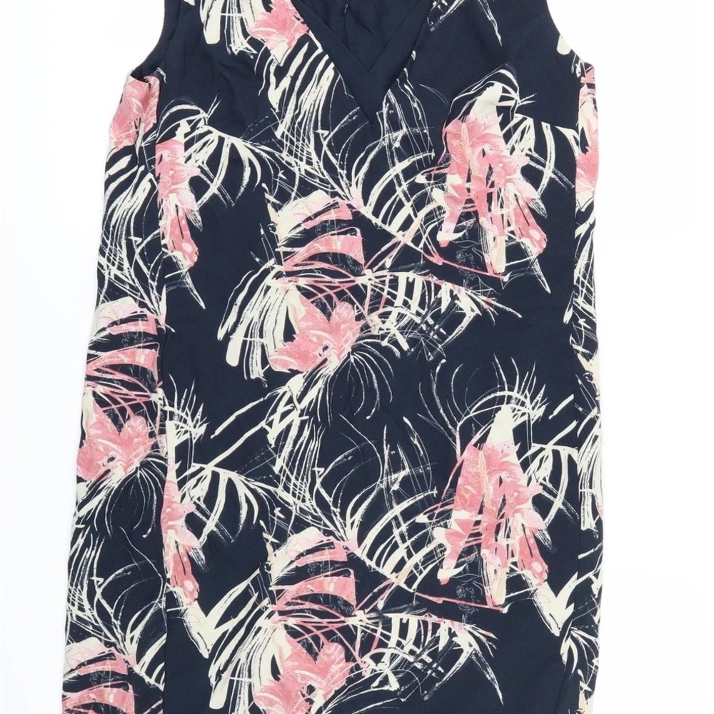 next Navy Sleeveless V-Neck Dress with Pink & Cream Floral Print